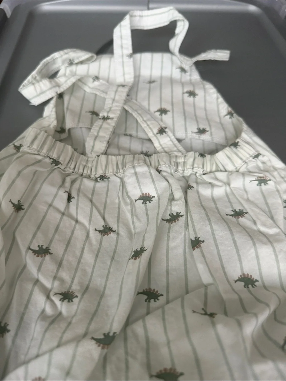 Carter's White Striped Overalls with Green Dino Print